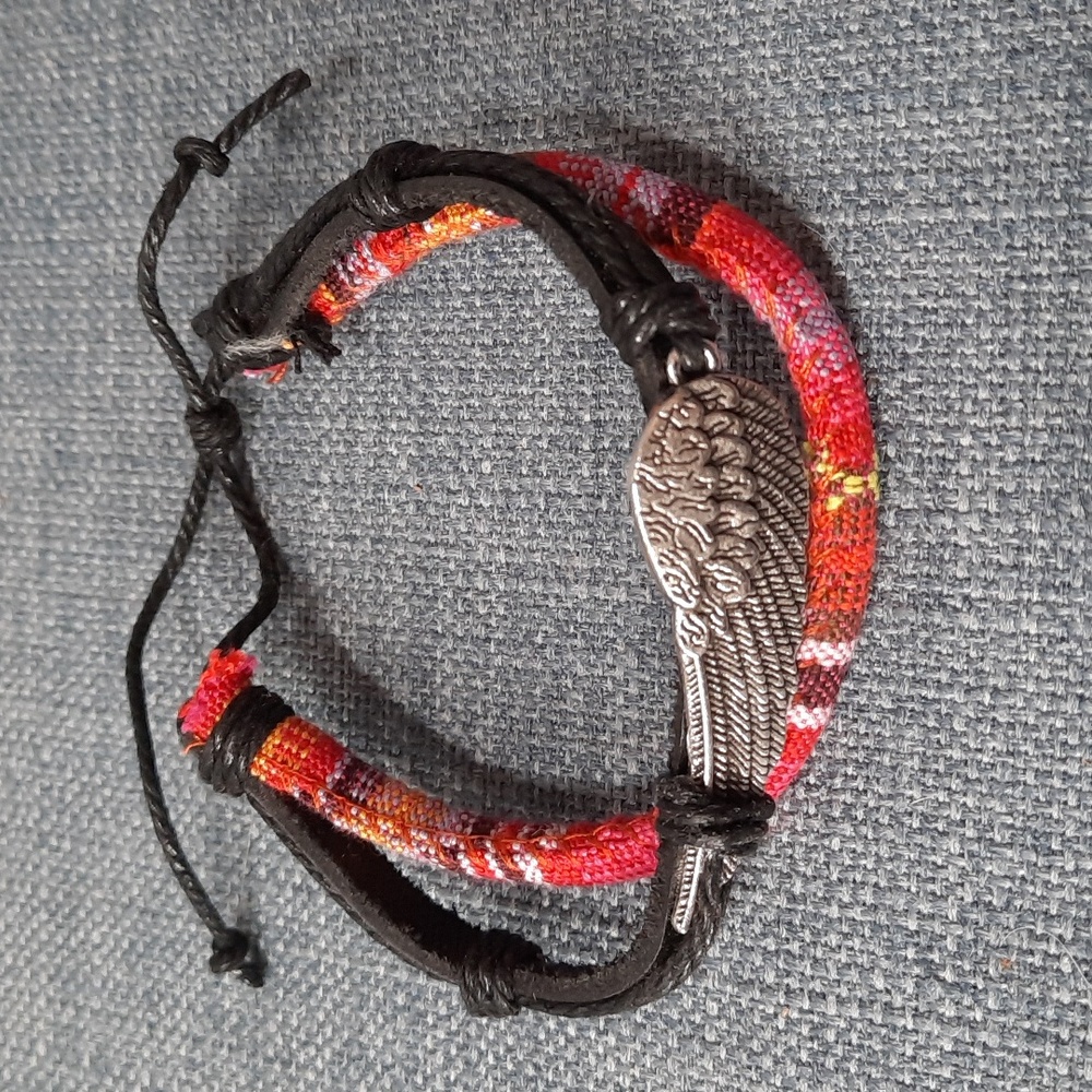 Bracelet Adjustable Leather Metal Angel Wing Heavenly Protection Love